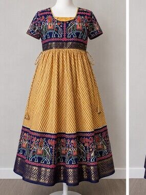 👑 "Royal Patola Indian Long Gown – Tradition with a Modern Twist"
